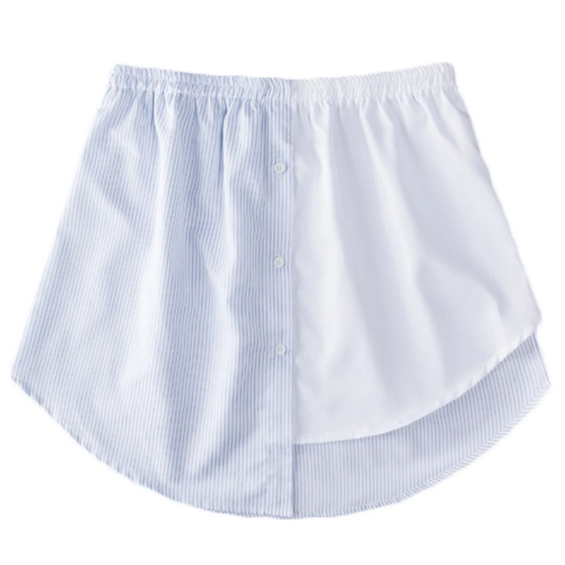 

Women Irregular Striped Shirt Extender Layering Faux Top Lower Sweep Mini Skirt False Hemline Asymmetric Slip Underskirt