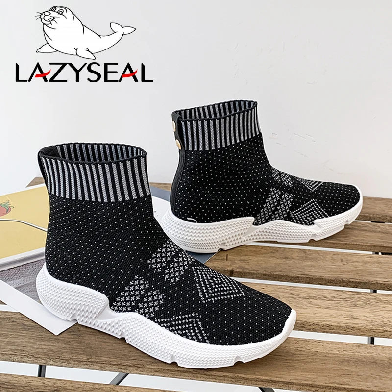 LazySeal ботильоны на не сужающемся книзу массивном каблуке Повседневная обувь из
