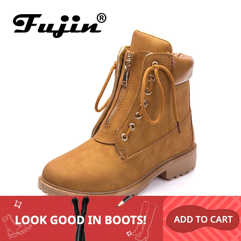 Fujin/Новые розовые женские ботинки Сезон осень Повседневные однотонные ботильоны