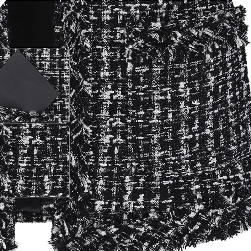 

Black And White Plaid Plus Size Wool Blend Autumn Winter Women Black Jackets Coats Female Slim Casual Outerwear High Street Top