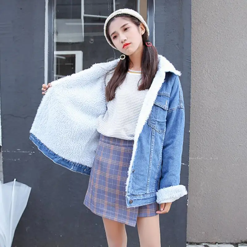 Весна Осень Зима Новинка 2019 женское джинсовое пальто из овечьей шерсти с 4