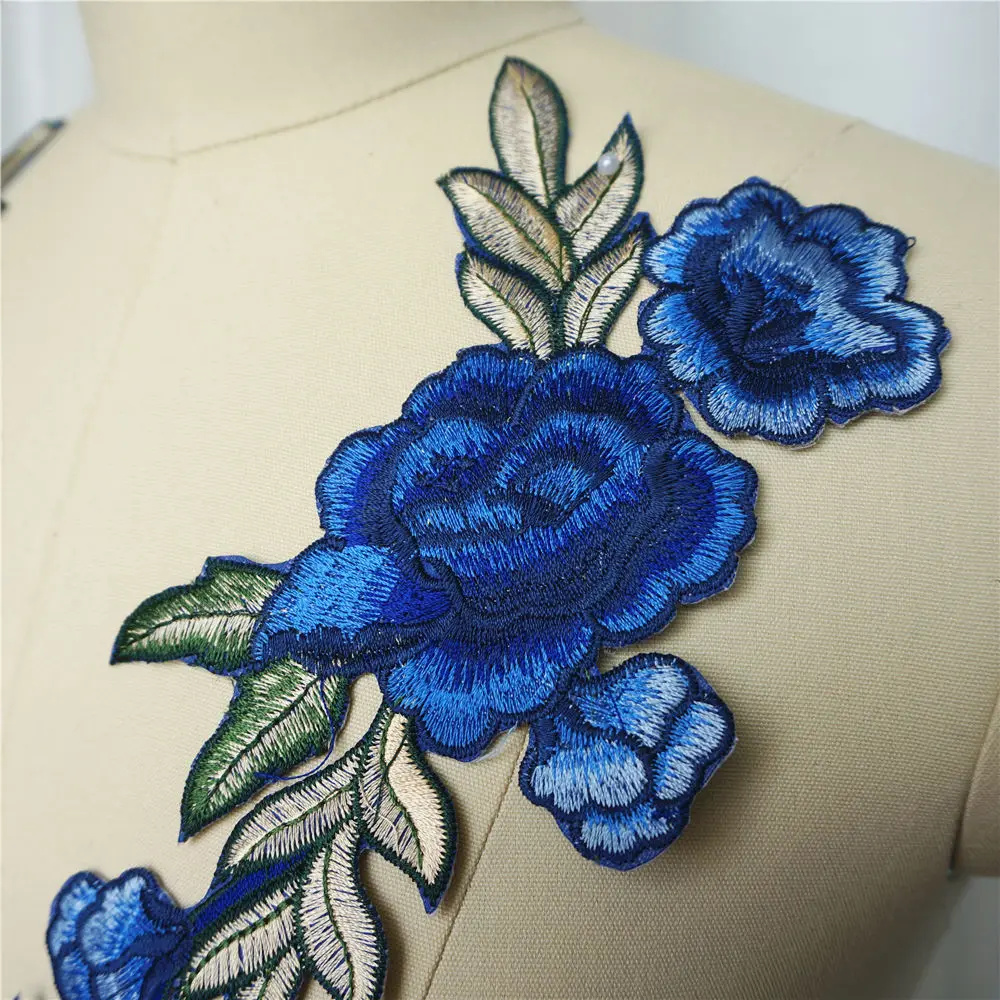 2 шт. королевские синие розы пришить железные нашивки Вышитые свадебное платье