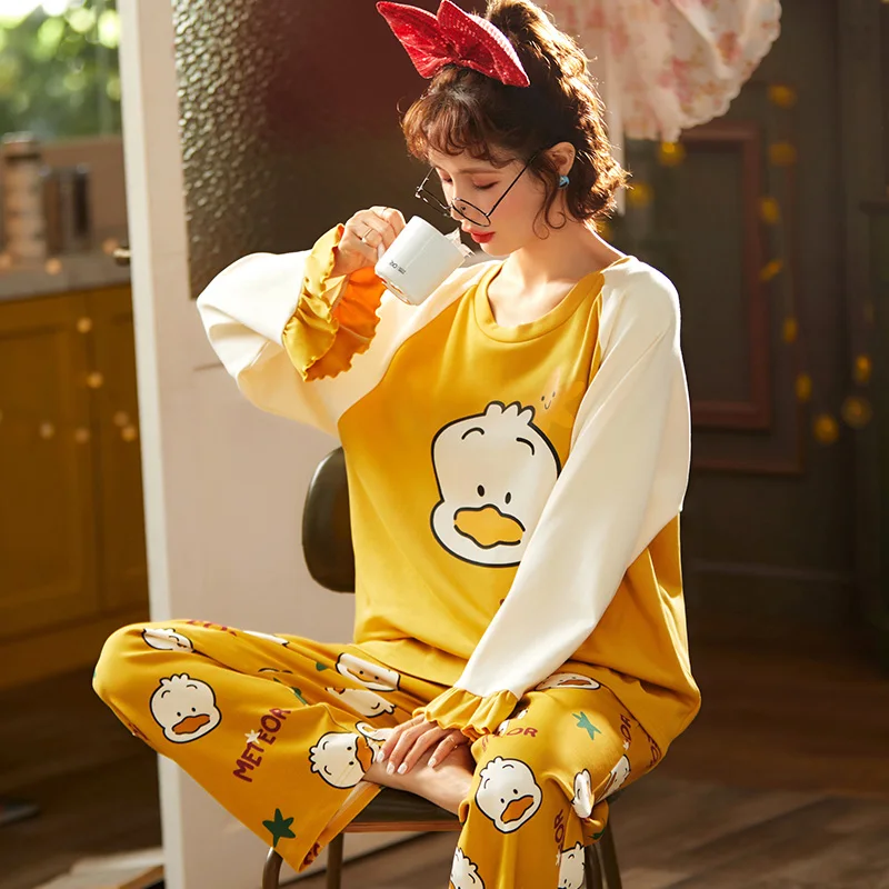 Новинка 2020 Хлопковая женская тонкая желтая утка с мультяшным рисунком полным