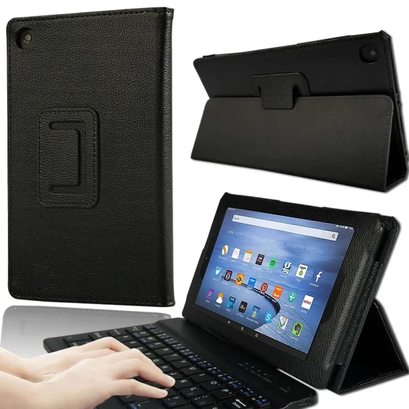 Black KK& LL для Amazon Fire HD 8(6 7 8-го поколения, выпуск-Bluetooth клавиатура планшет кожаный Стенд чехол-книжка - Цвет: Black
