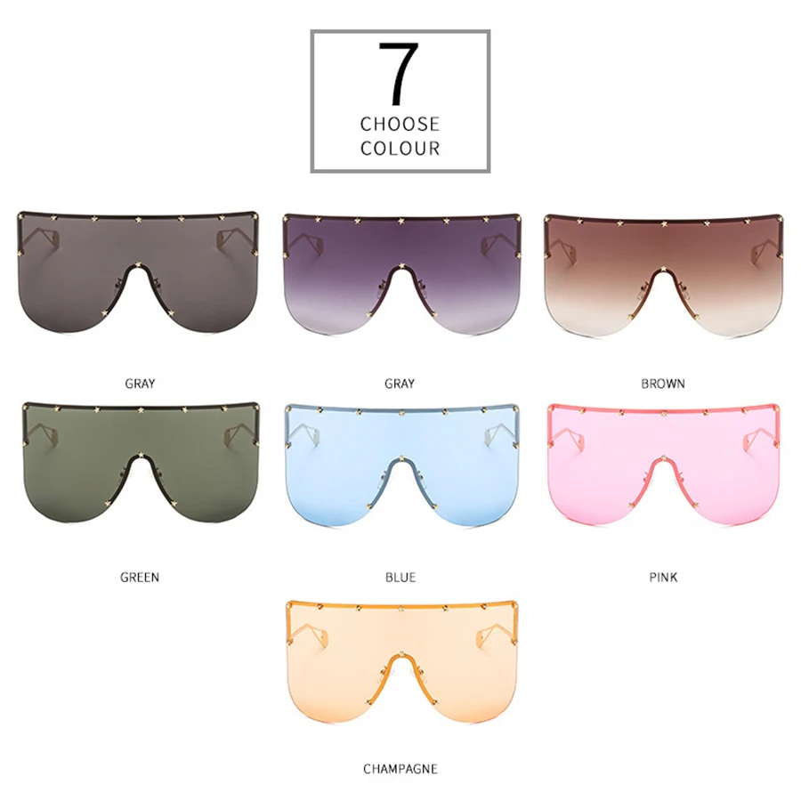 

2020 Oversized Sunglasses Women Brown Gradient Fashion Rimless Metal Female Shades Anti-UV Goggles Luxury Star Designer Eyewear