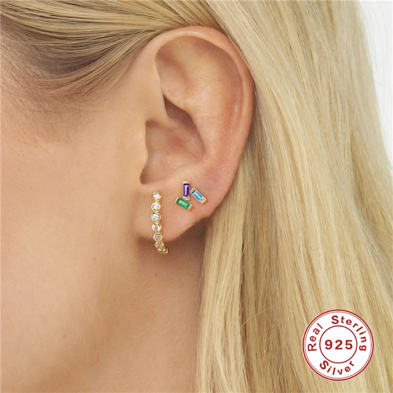

GS S925 Sterling Silver Stud Earrings for Women Girls Mini Petal Crystal Earring Cute Tiny Zircon Earing Fine Jewelry orecchini