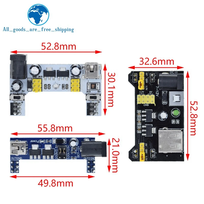 Макетная плата MB102, модуль питания/белая макетная плата MB102, выделенный модуль питания 2-полосный, 3,3 В, 5 В, семейная безпаяльная доска для хлеба