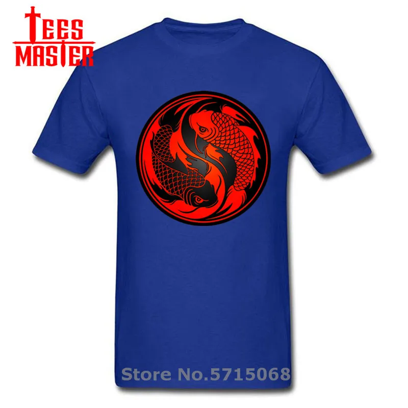 Новый дизайн! Инь Карп рыбалку футболки Япония Стиль кои Футболка мужская низкая