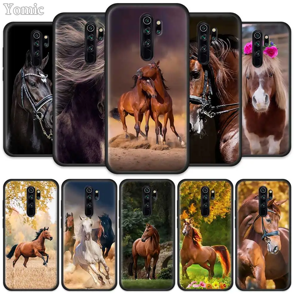 Черные чехлы с изображением лошади для Xiaomi Redmi Note 7 8 K20 6 Pro 6A 7A 7S 5 4 4X Plus силиконовый