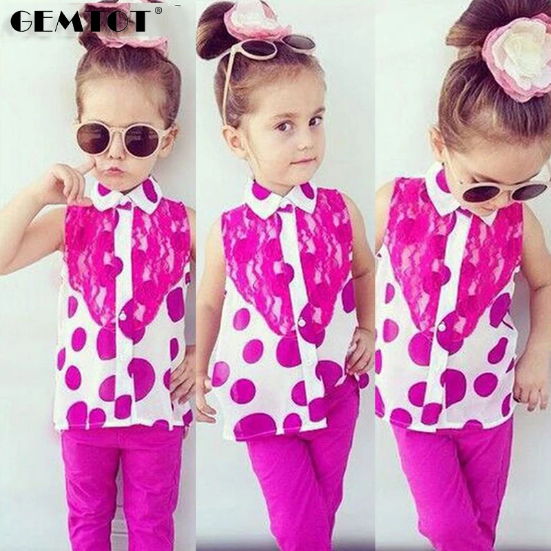 Комплект одежды для девочек из футболки и брюк в горошек|Комплекты девочек| |