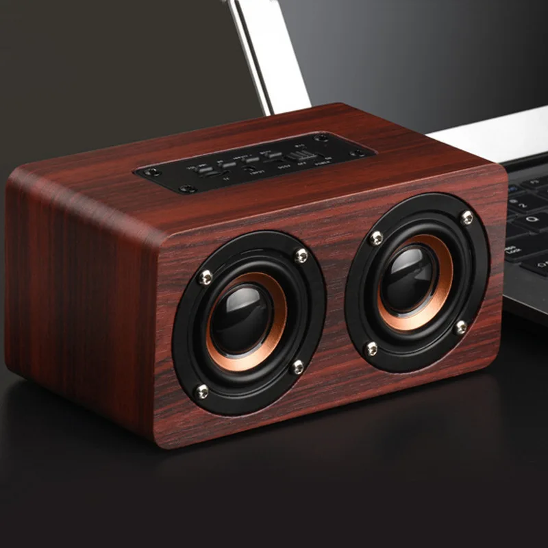 Мощный деревянный беспроводной Bluetooth динамик Портативный HiFi Shock Bass AUX Колонка