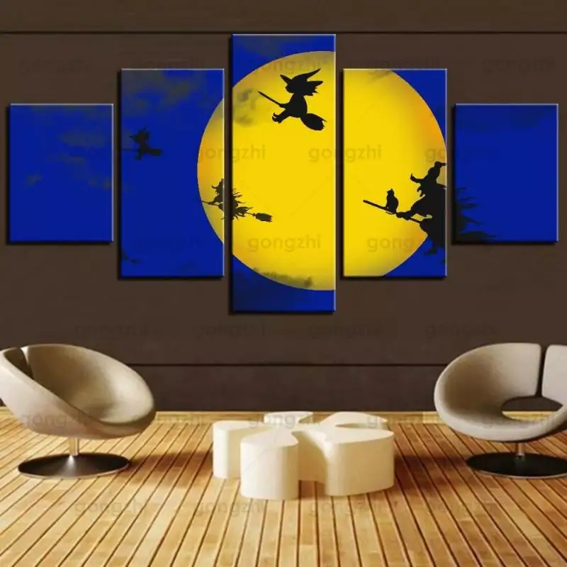 Абстрактная сказка Летающая на метле ведьма полная луна и Ночь Hd печать без рамки