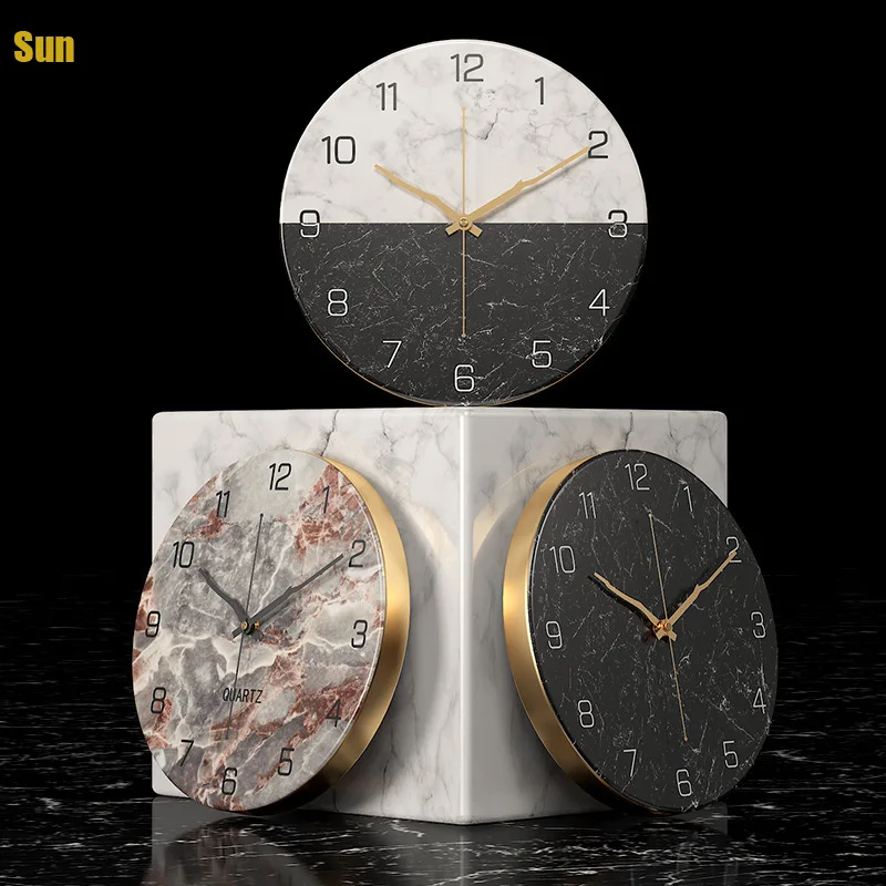 

European Style Imitation Marble Wall Modern Design Simple Clocks Living Room Home Decor Mute Clock For Kitchens