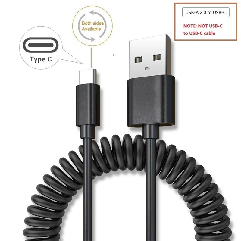Black cable Телескопический Удлинительный пружинный кабель типа C к USB 2,0 для huawei P30 mate 20 xiaomi samsung note 10 S10 OPPO R17 vivo onePlus 7T - Тип штекера: Black cable