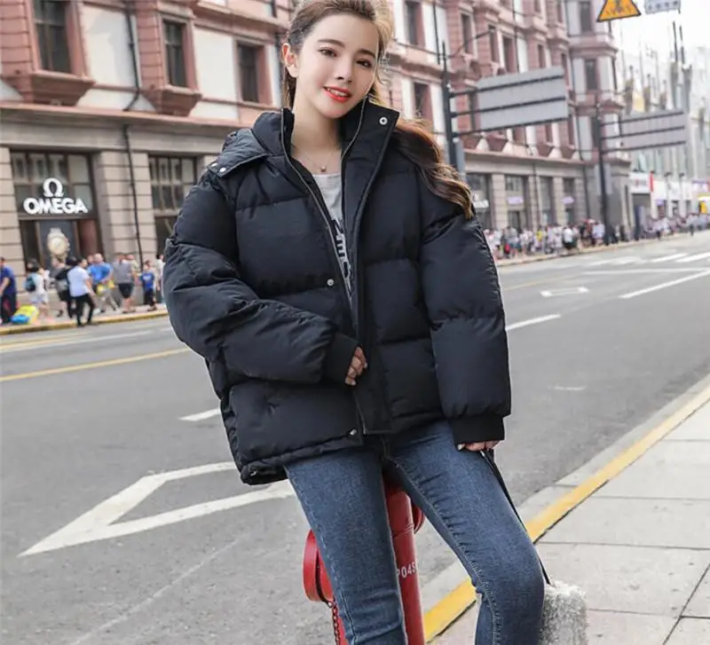 

ZITY 2020 New Autumn Winter Jacket Hooded Women Coat Loose Cotton -Padded Short Jackets Female Parka Warm Casual Plus Size