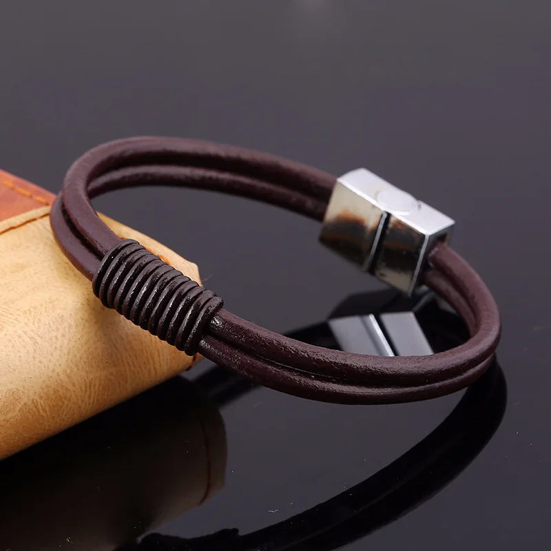 Мужской браслет с веревкой из натуральной кожи сплава подвесками подарок
