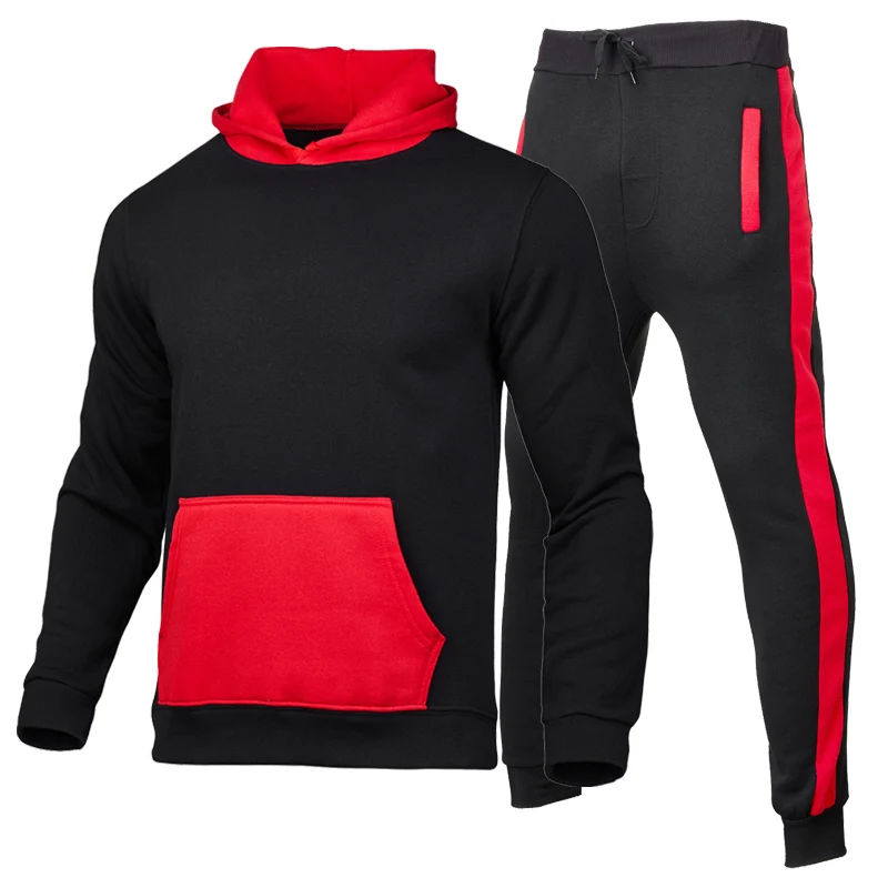 

Solid Color Tracksuit Men Set Autumn New Casual Men's Hoodies + Pants Two-Piece Tracksuit Trendy Sportswear Set Male