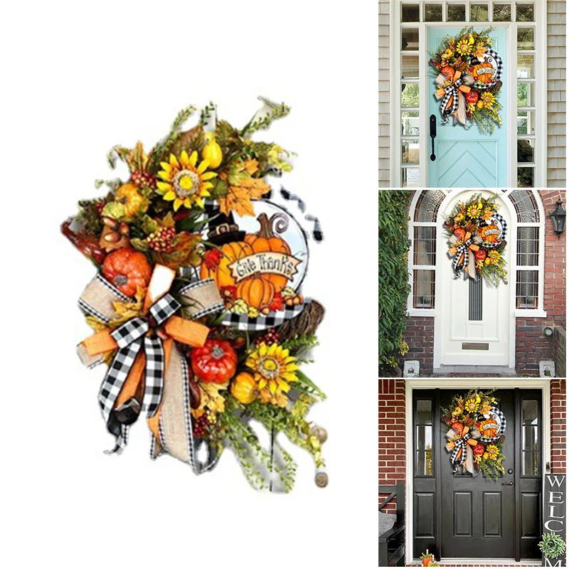 

Halloween Autumn Wreath Artificial Fall Leaves Pumpkin Door Sign for Home Garden Farmhouse Decoration can CSV