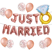 22pcs just married letter foil balloons set with diamond ring balloon wedding decorations bridal party supplies valentines gifts
