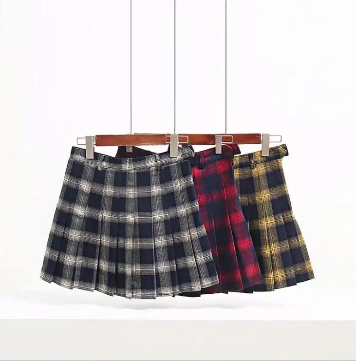 Женская плиссированная мини-юбка в клетку с высокой талией | одежда