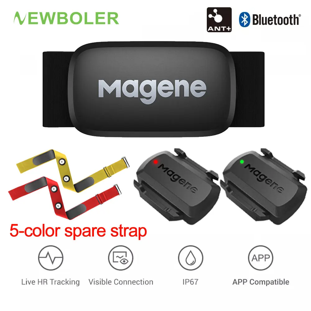 

Датчик сердечного ритма Magene H64, нагрудный ремень, ANT + и Bluetooth 4,0, пульсометр, IP67, водонепроницаемый двухрежимный датчик скорости и частоты вра...