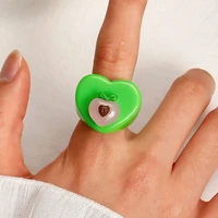 cute fruit y2k style new vintage acrylic heart ring cold wind love heart resin rings for women girls summer travel jewelry
