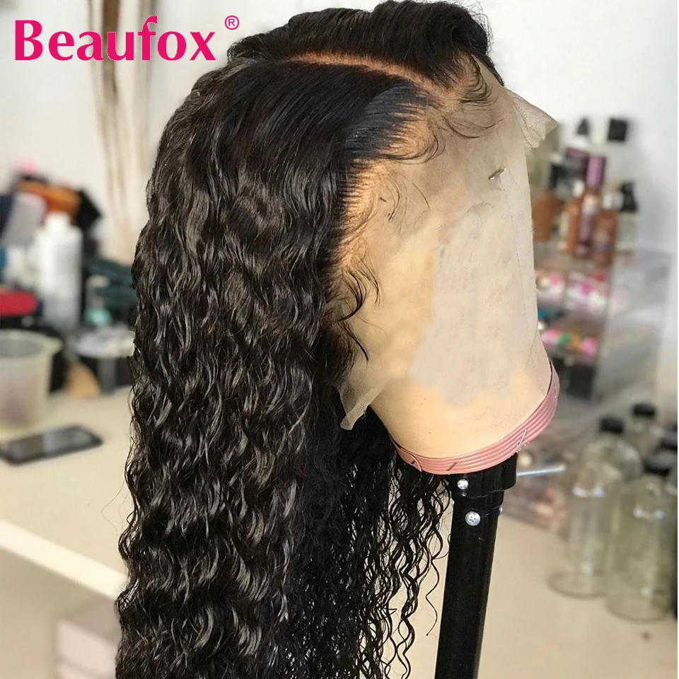 Beaufox парики из человеческих волос с глубокой волной на сетке спереди для черных