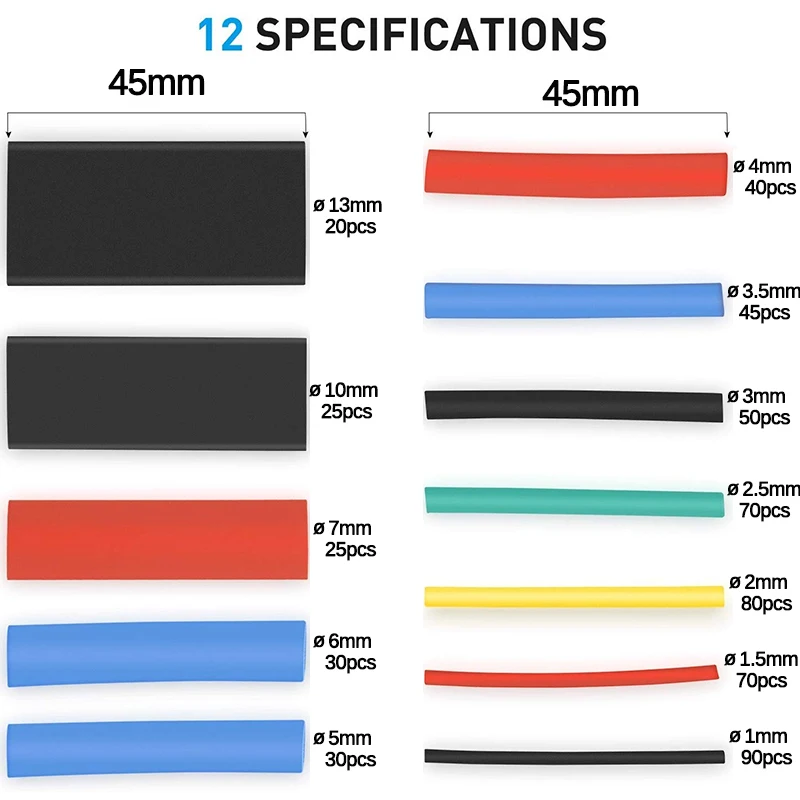 560 шт PE Термоусадочная трубка Ассортимент обмотки электрического изоляционного