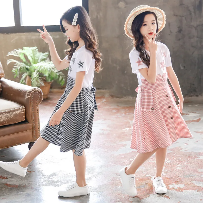 Детское летнее платье новинка 2020 платья принцессы для девочек детская клетчатая