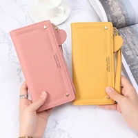 love heart pendant womens wallet solid color hasp card holder leather money bag wristband clutch fashion ladies long purse