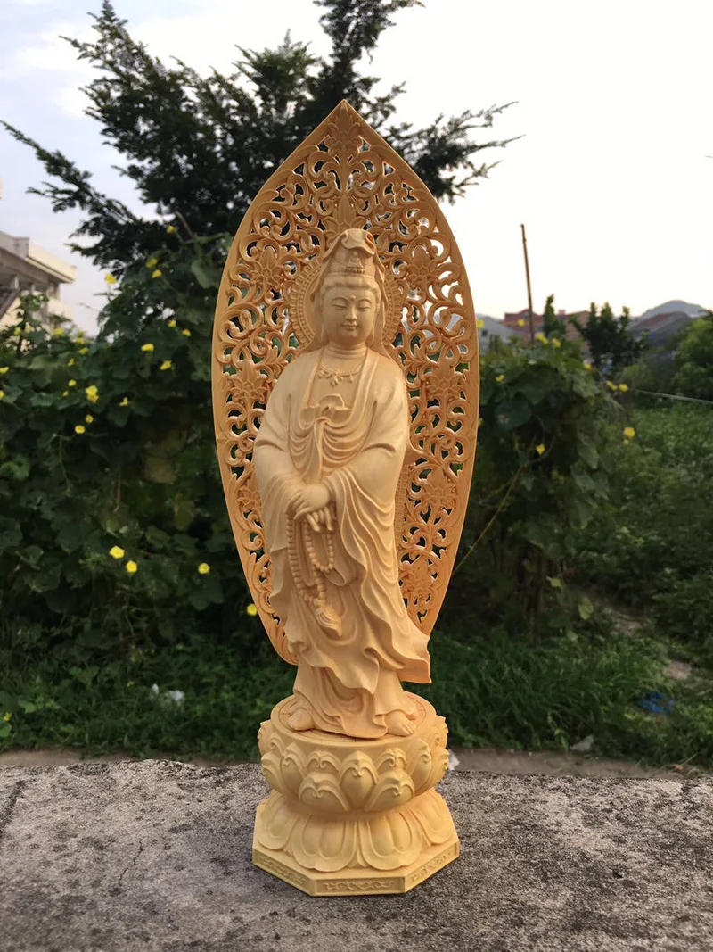 Статуя Будды из бокса резной Лотос авалокистевара деревянное ремесло домашняя