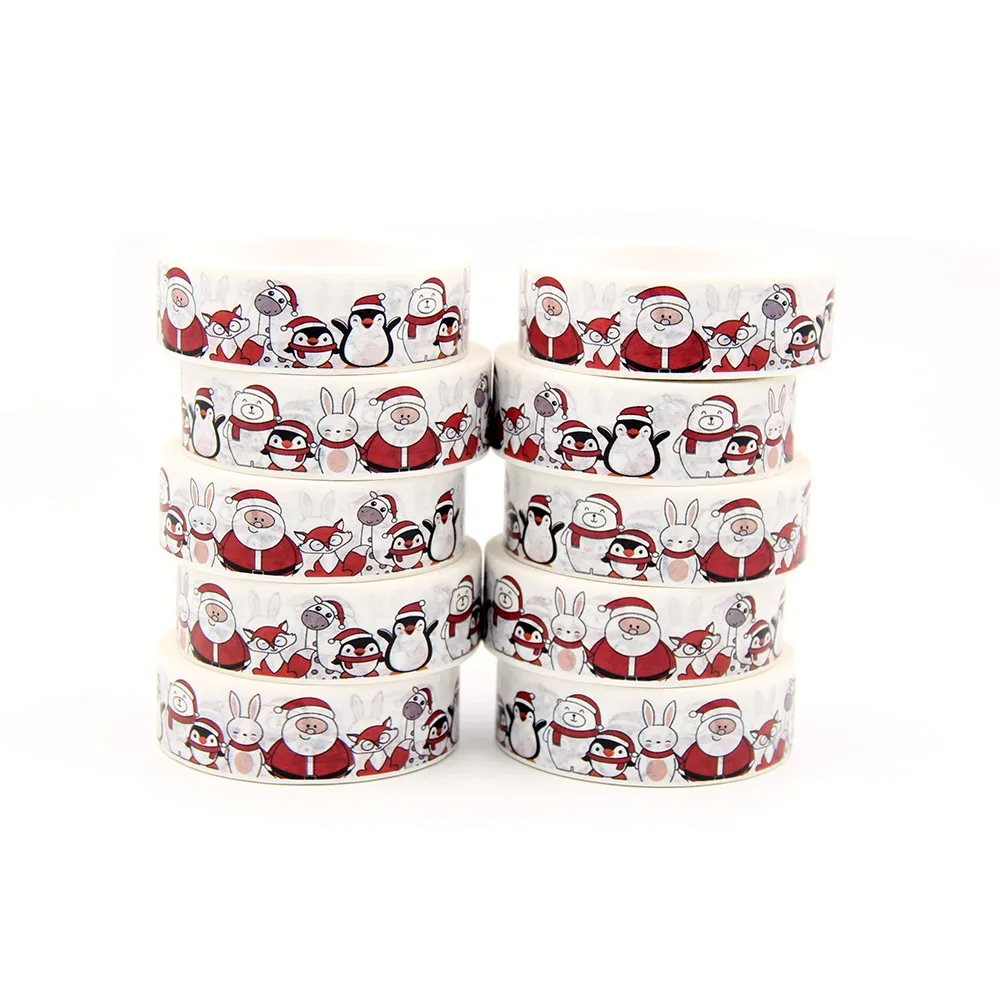 

10pcs/Lot 15mm x 10m Christmas Santa Claus Snowman Penguin Washi Tape Scrapbook Paper Masking Adhesive Christmas Washi Tape Set