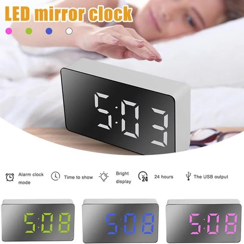 

Mini LED Mirror Clock 1pc Desk Alarm Clock Digital USB Big Mirror Display LED Electronic Clock Home Table Timer Snooze Bedr Z2S0