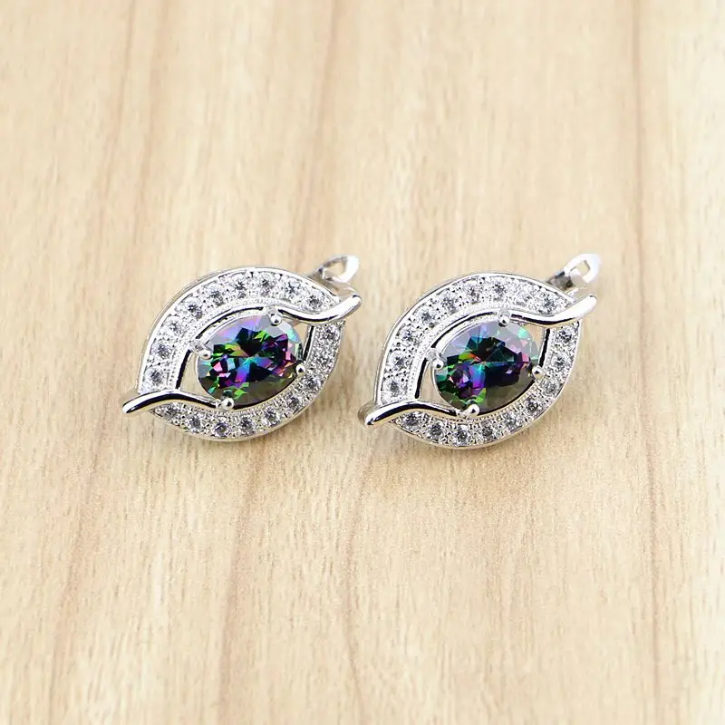 

Silver 925 Jewelry Mystic Rainbow Fire Cubic Zirconia Earrings White CZ Earring For Women Free Gift Box