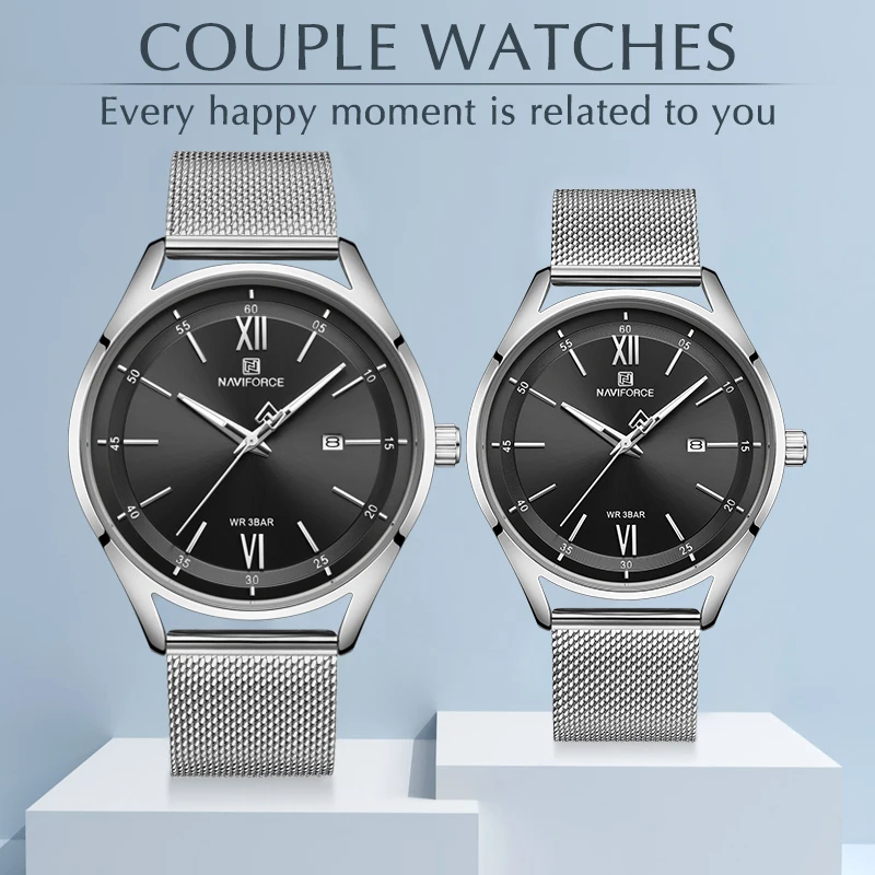 NAVIFORCE женские часы новые брендовые Модные Серебристые черные роскошные для пар