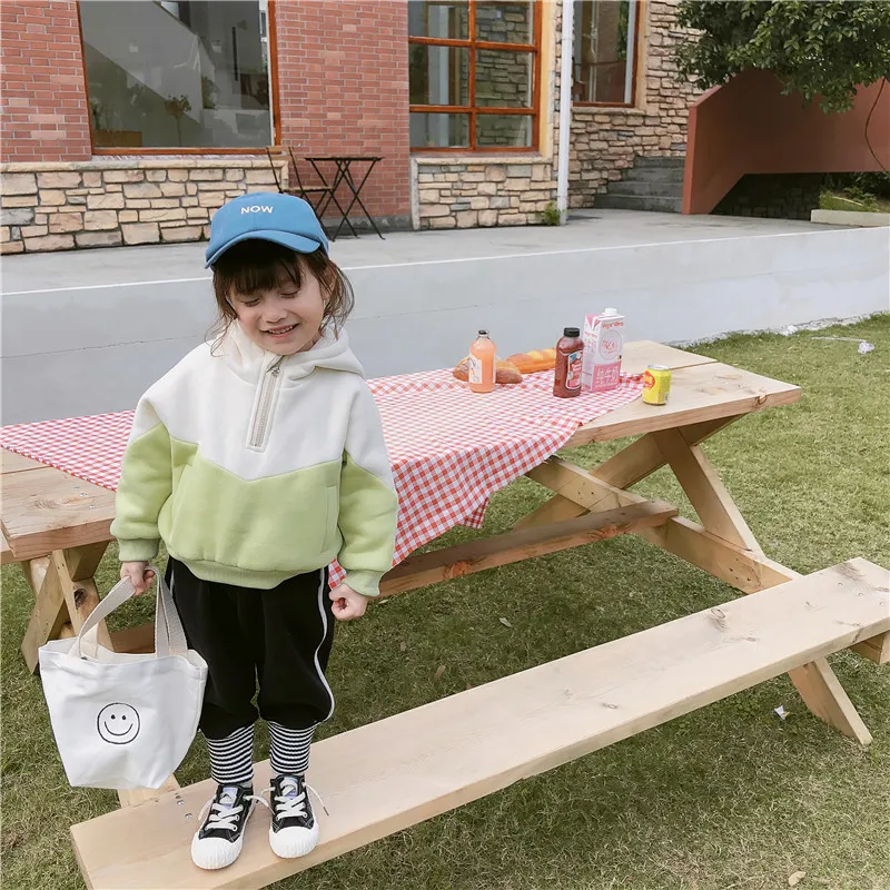 2019 Autumn and Winter New Arrival Korean style matching colors thickened hooded fashion hoodie for cool baby girls boys | Детская