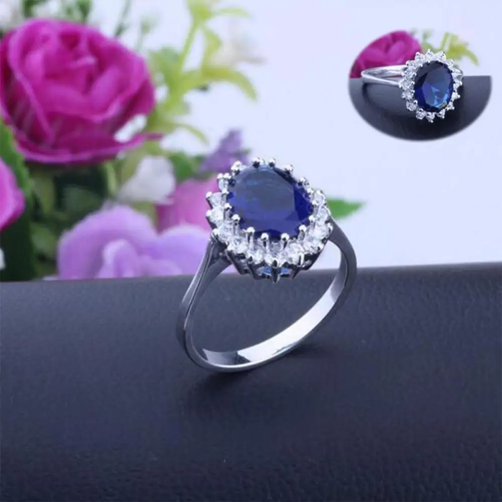 

Classic Princess Kate Same Paragraph Blue Zircon Womens Ring Charm Temperament Female Finger Decorative Jewelry Gift