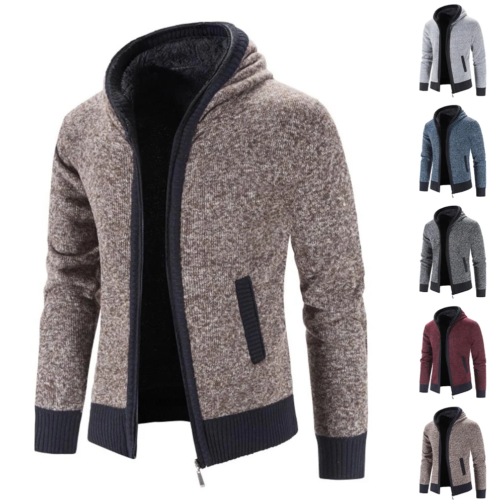 

Cardigan Thick Hooded Coats Jackets Pockets Mens Long Sleeve Full Zip Coat Jacket Casual Winter Warm Outwear Overcoat