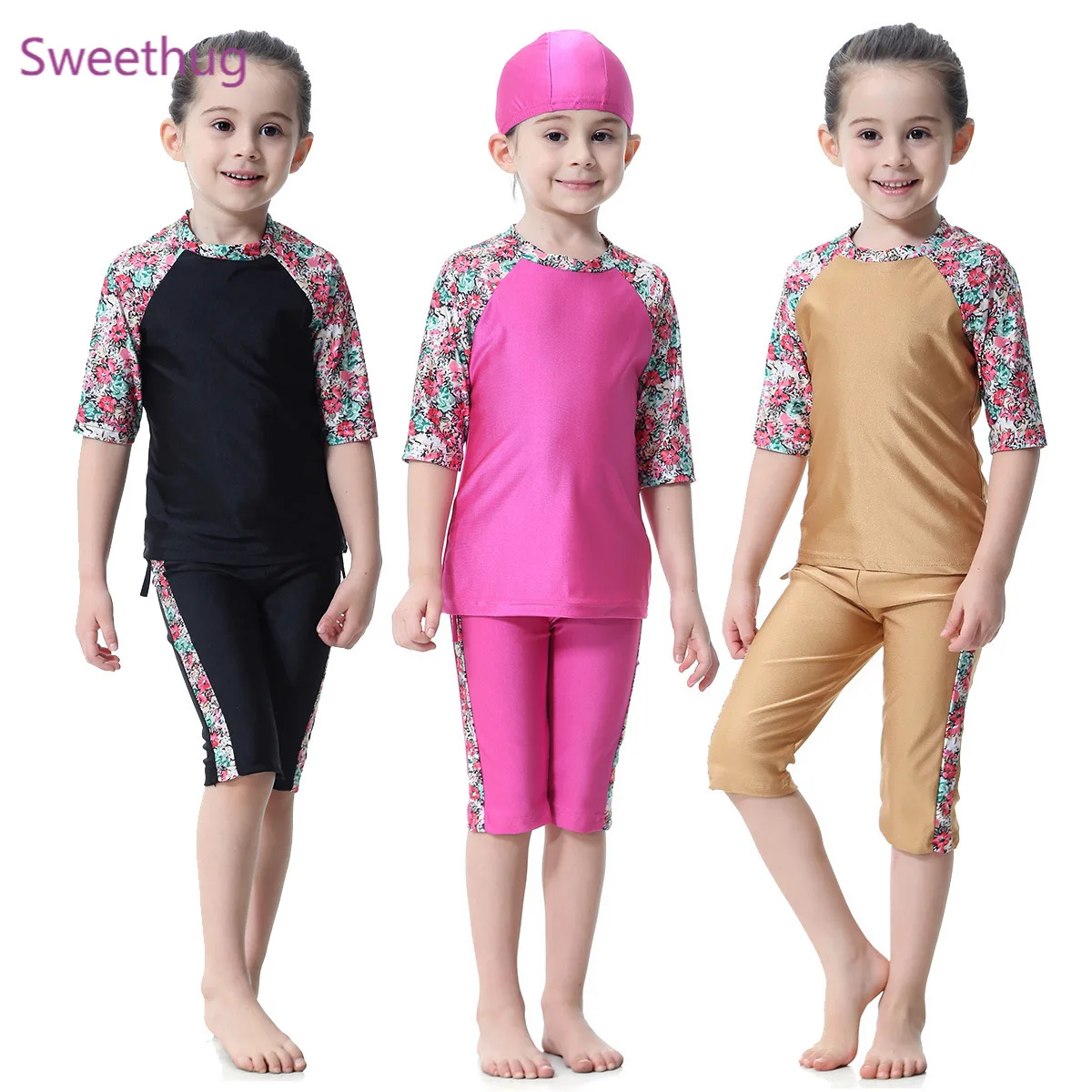 3 PCS Islami Mayo Half Sleeve Swim Wear Muslim Hicap Burkini for Girls Islamic Swimsuit O Neck Swimwear for Kids Bathing Suit