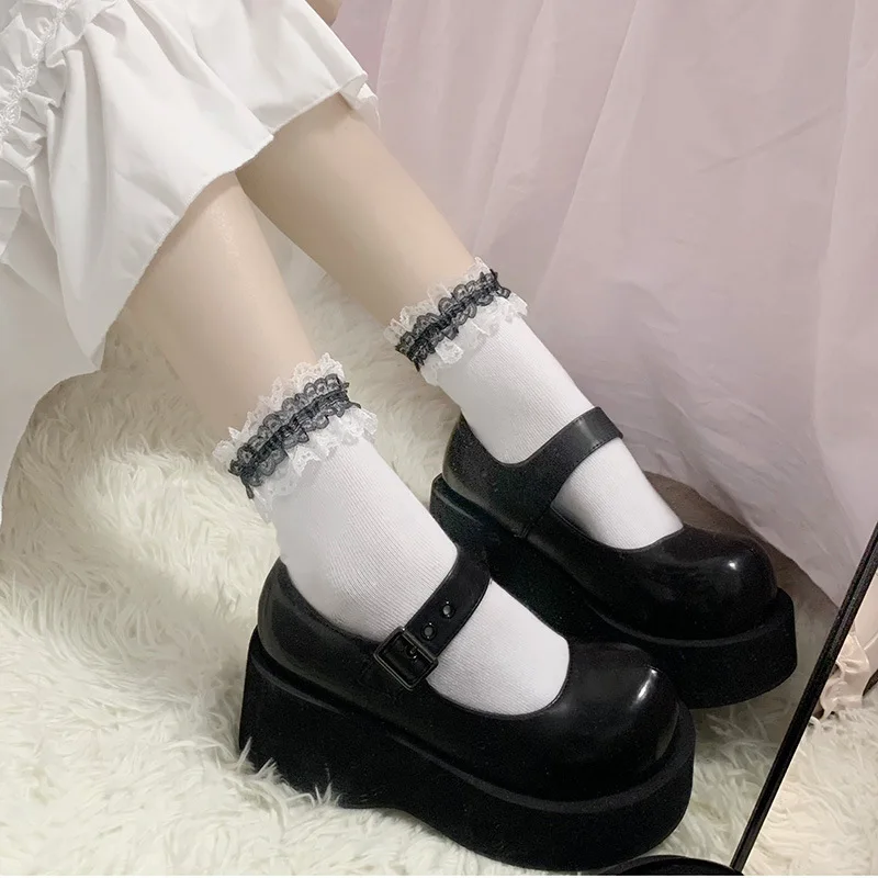 

Короткие хлопковые носки Kawaii, белые кружевные носки в японском стиле Лолиты, женские носки, уличная одежда