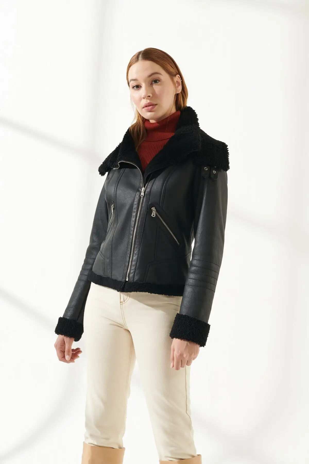 Winterisation Women Woolen Leather Jackets Genuine Sheepskin Coat Keeps Warm New Year Fashion Biker Coat Turkiyede Produced