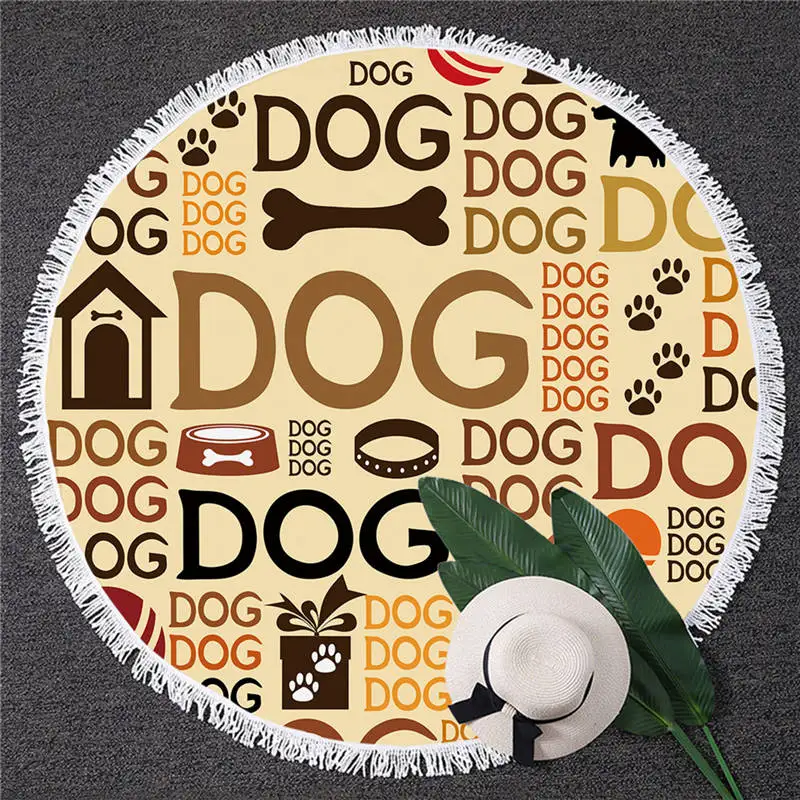 Dog 14 Blesslive мультяшное круглое пляжное полотенце пират Мопс гобелен бульдог Toalla солнцезащитное одеяло Большое банное полотенце для взрослых 150 см - Цвет: Dog 14