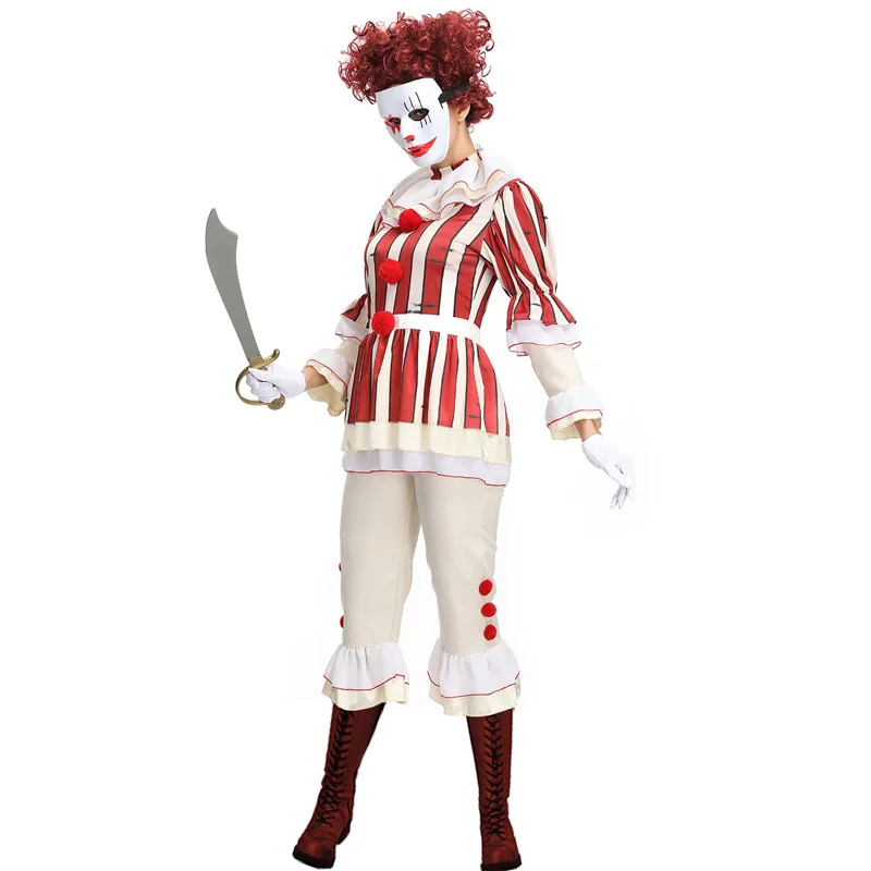 

Circus Girls Clown Cosplay Costume Adult Female Halloween Carnival Pretty Evil Jester Women Fancy Party Dress Up Outfits