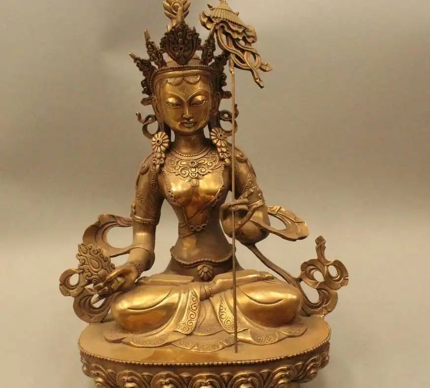 WBY 18 &quotтибетский буддизм Бронзовый Большой белый зонтик Будда Avalokiteshvara Statu|Статуи