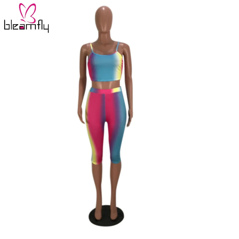 Летние женский комплект 2 шт. шорты для фитнеса байкерские с принтом Tie Dye