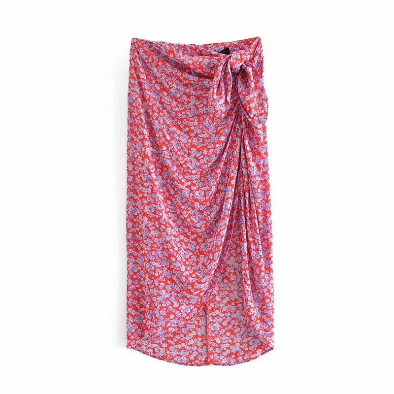 

Женская юбка с запахом rt, длинная юбка с цветочным принтом, высокой талией и узлом, элегантная Асимметричная юбка на молнии сзади, лето 2021