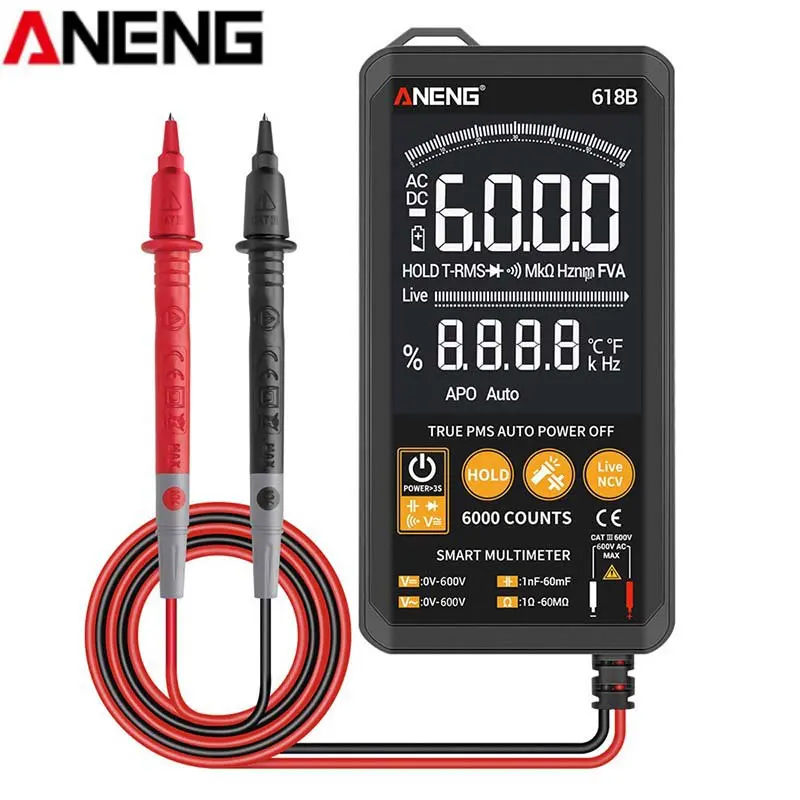ANENG 618B Цифровой мультиметр сенсорный DC/AC Профессиональный Аналоговый тестер True RMS
