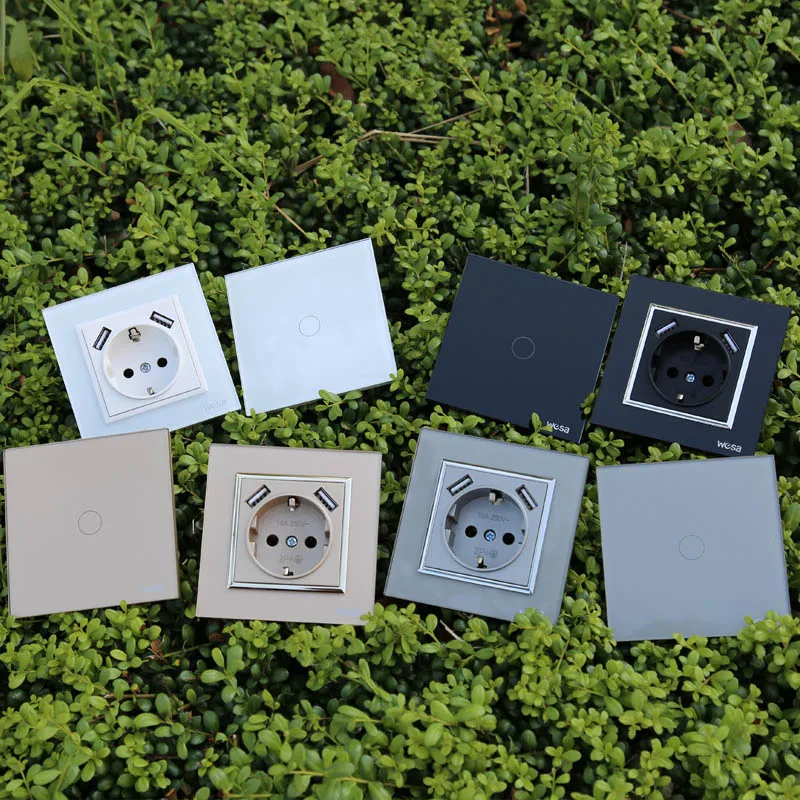 Декоративная настенная розетка с двойным USB-разъемом 5 В 2 А черная рамка из