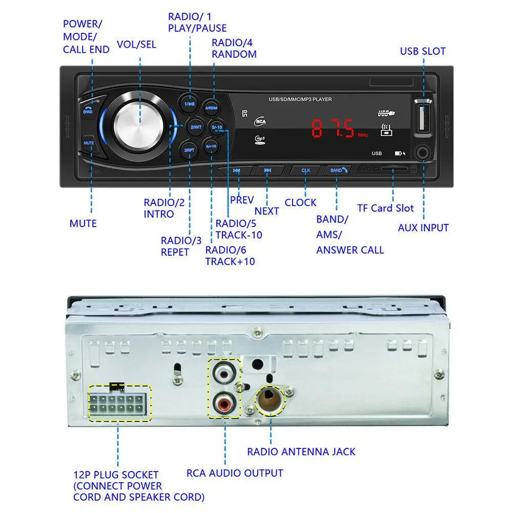 HiMISS 12V SWM-1028 1 DIN автомобильный стерео MP3-плеер радио AUX TF карта U диск головной