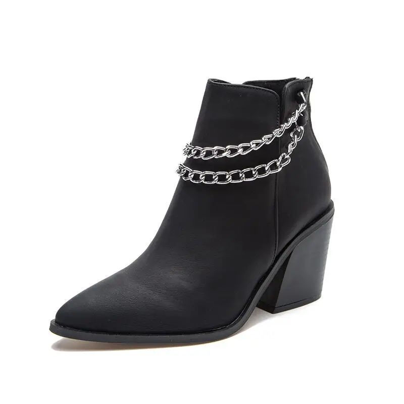 JIANBUDAN New Autumn women's Ankle Boots Sexy High Heels Short boots Female Fashion Office Hoof Heels Pointed Toe boots 36-43